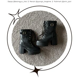 Black platform heeled boots